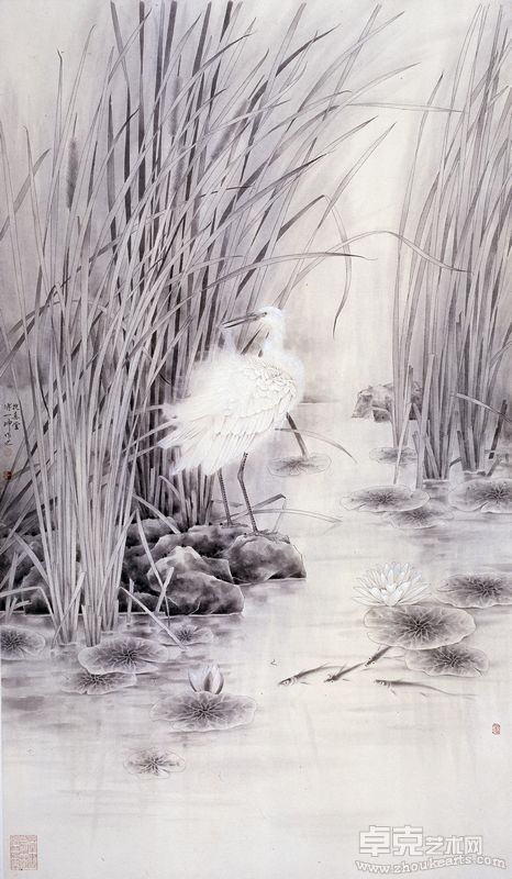 傅义坤   （秋池幽鸣 92--160cm)