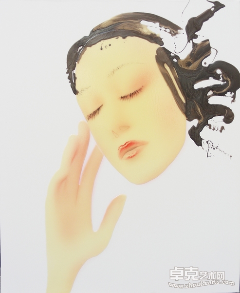 乐迷 Music Lover 布上丙烯光亮剂，水彩和油画 Acrylic gel, watercolor and oil on canvas 100×85cm 2010