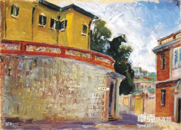 徐坚白Xu Jianbai 鼓浪屿小巷Lane of Gulangyu   布面油画 Oil on canvas 39x54cm 1986年