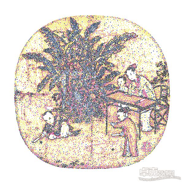 杨冕  宋代 佚名 蕉荫击球图 布面丙烯   190x190cm    2010
