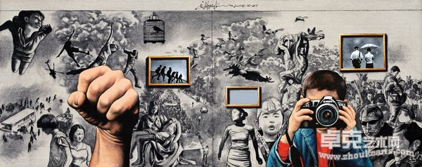 钟飙zhongbiao   光州.从五月出发 Guangzhou. Start from May 布面木炭 丙烯charcoal and acrylic on canvas  120x250cm  2008