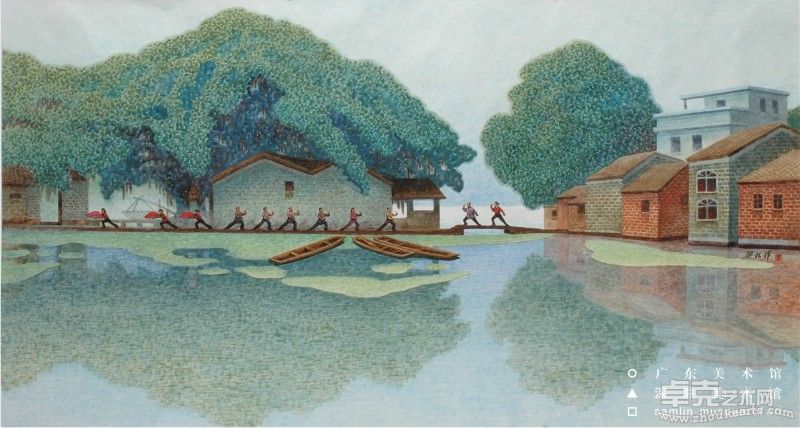 4晨练 梁根祥   水彩  135×65㎝