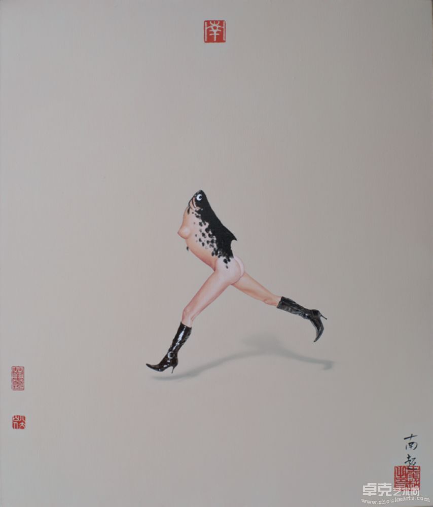 《裸奔的美人鱼》布面油彩 124×106cm 2009年