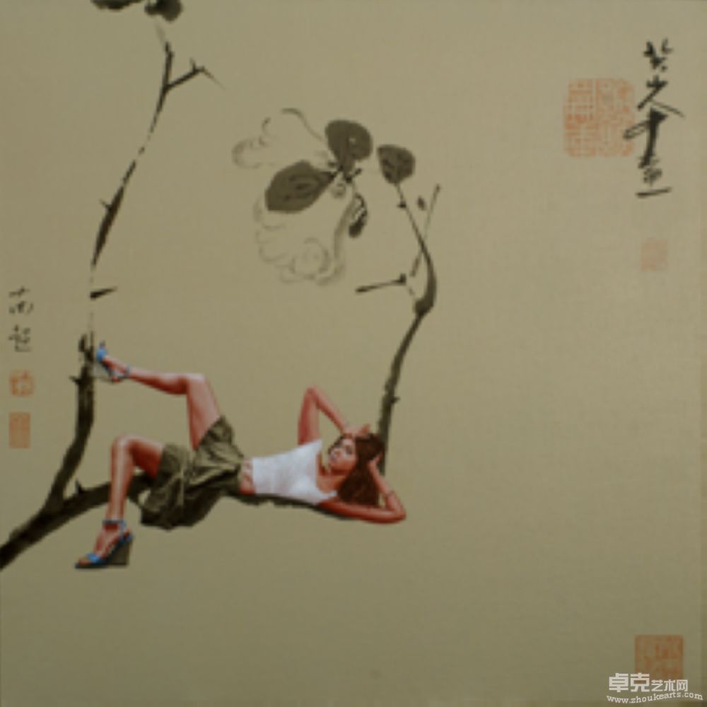 《上树-捌》布面油彩 106×106cm 2010年