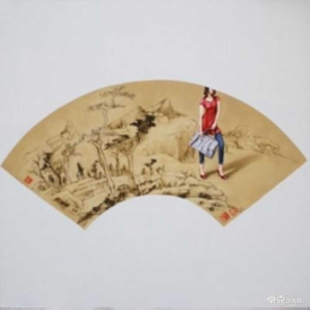 《游山玩水-扇面捌》布面油彩 2007. 106x106cm
