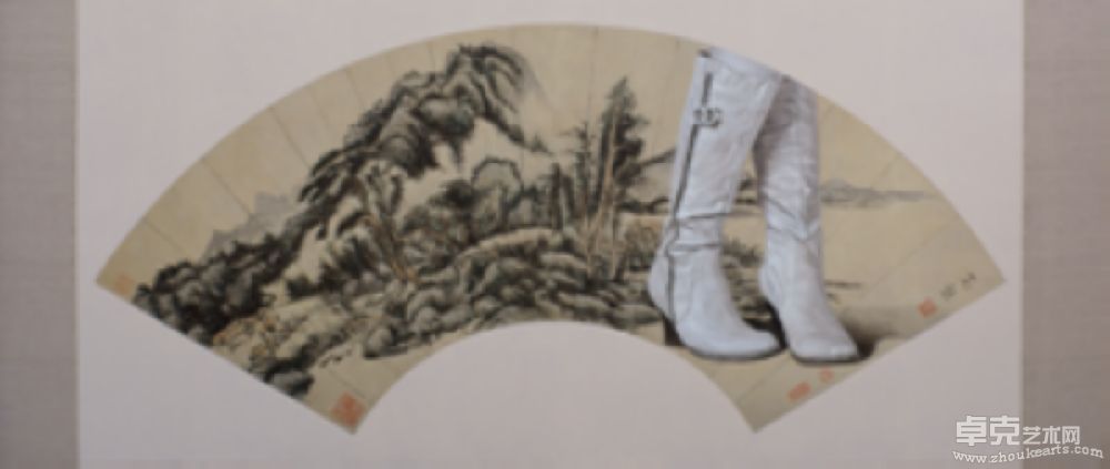 《游山玩水-扇面拾贰》布面油彩 2010. 250x106cm.