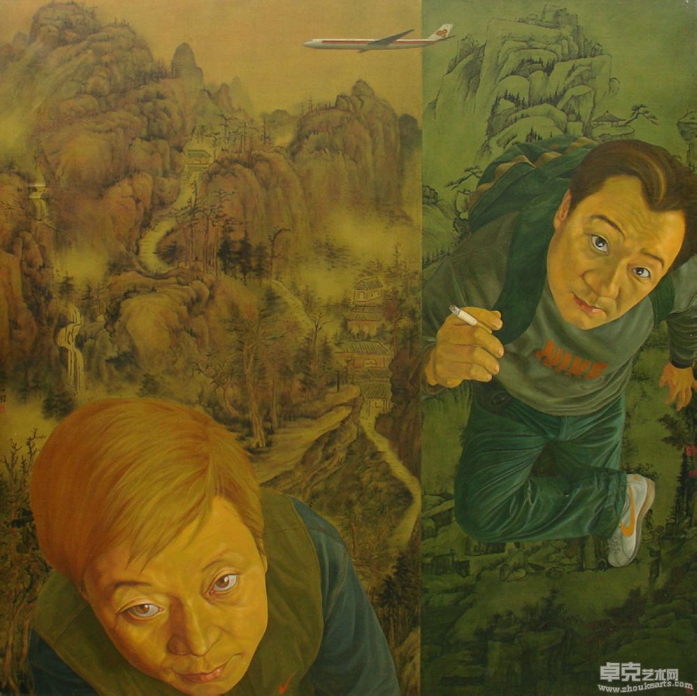 南超《游山玩水图壹》布面油彩 200x200cm 2004年6月