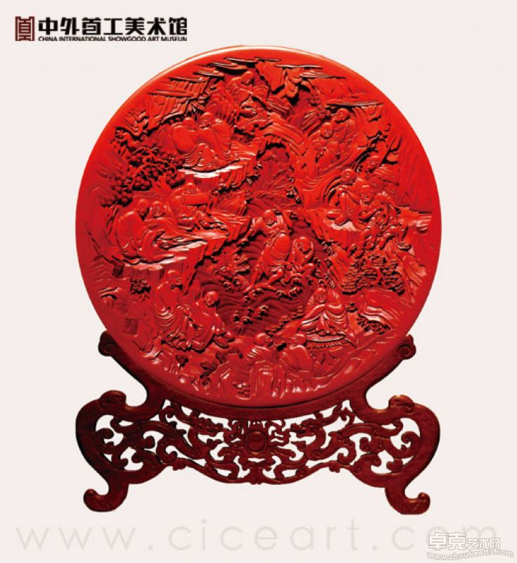 雕漆圆盘十八罗汉