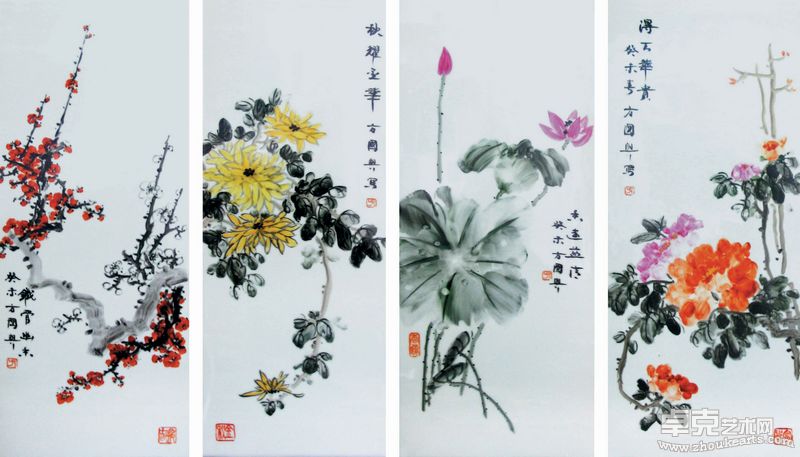 瓷画－1.8尺春夏秋冬釉上四条屏瓷板