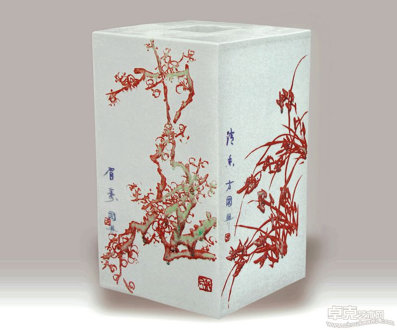 瓷画－300件釉里红四君子镶器