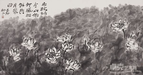 水枕能令山俯仰 纸本水墨 95×177cm