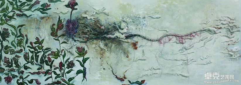Worms Revolution草虫革命 120x350cm板上综合材料，2010