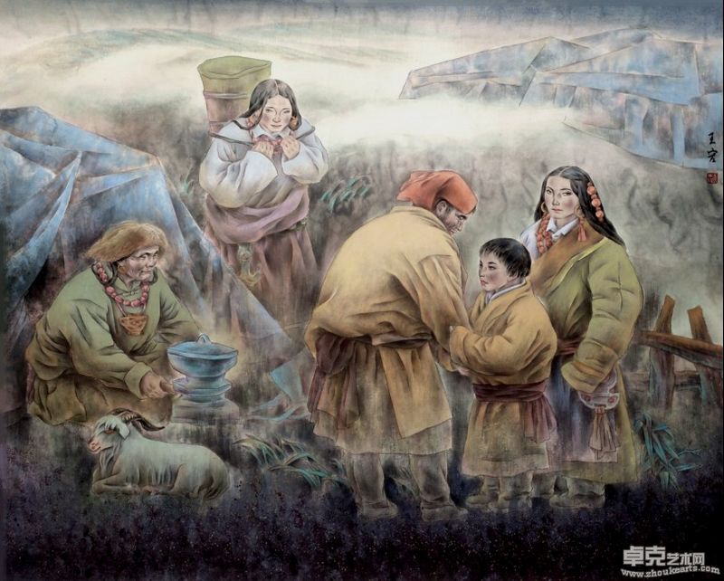 草原晨羲 131x136cm 工笔重彩2002
