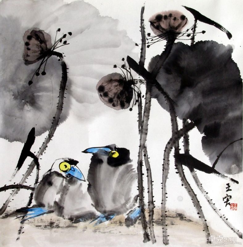 秋荷 67X67 水墨画 2008