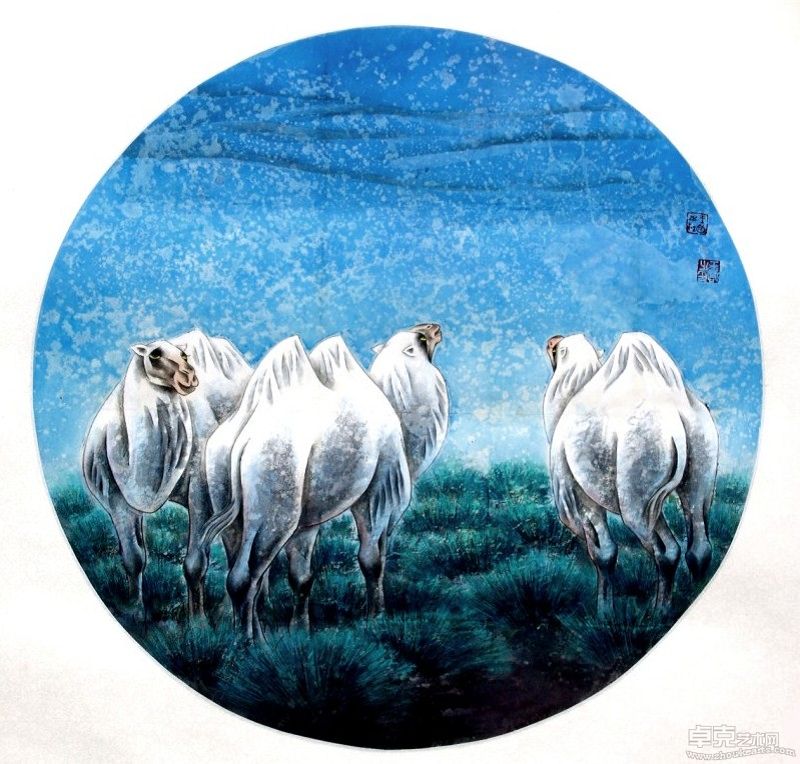 雪驼 64x64cm  岩彩画 1999