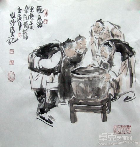 观鱼图  斗方 2010x