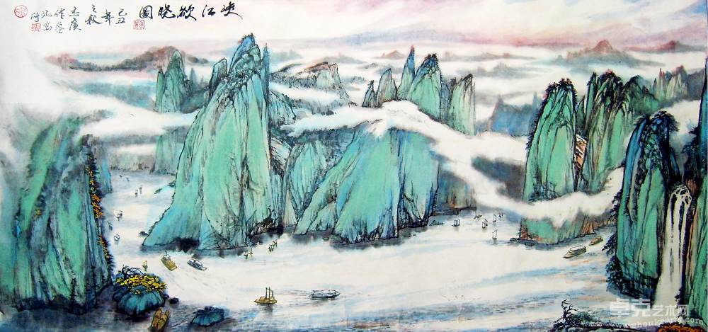 峡江欲晓图，中国画四尺纸本