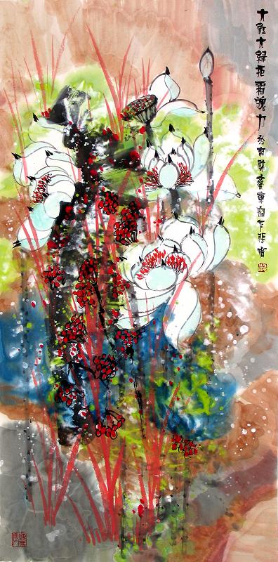 大红大绿拒霜魄力136X68CM