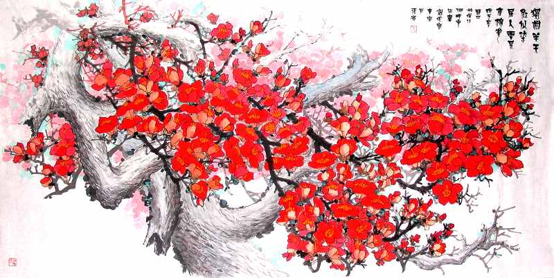 独树半天红似染居人云是木棉花224X124CM