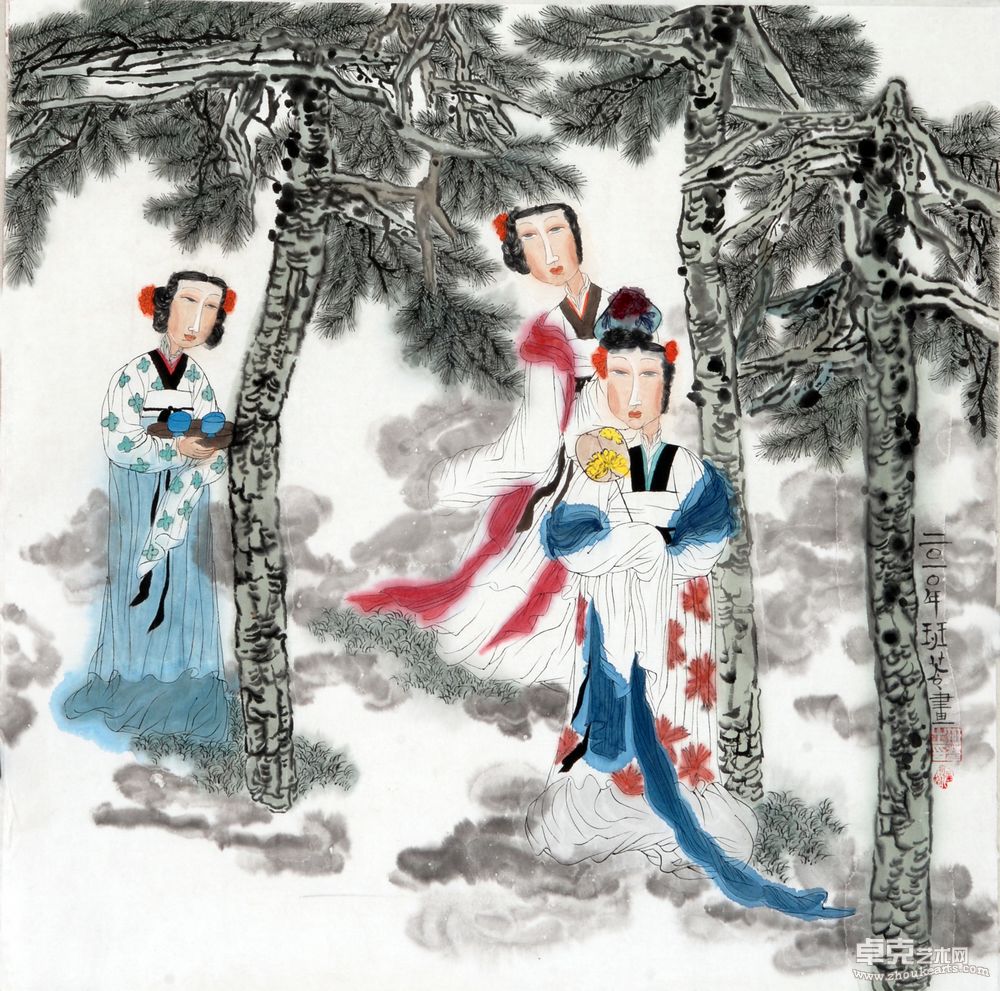 国画仕女系列--松影丽人行