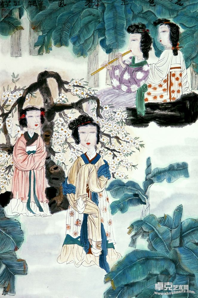 国画仕女系列1--庭院萧声