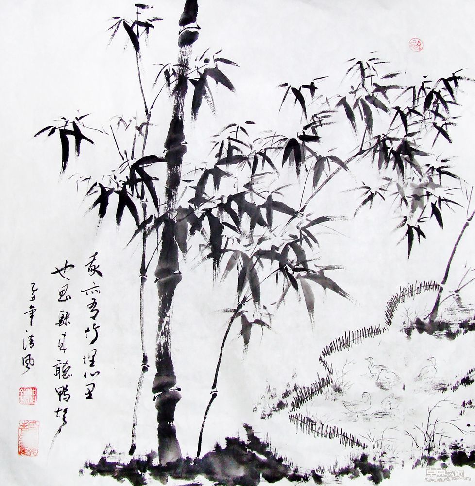 竹鸭图69x70cm
