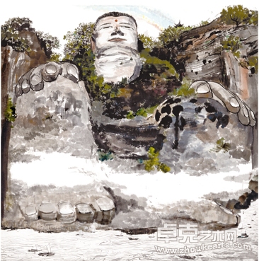 吴冠中《乐山大佛》102×102cm 珂罗版版画