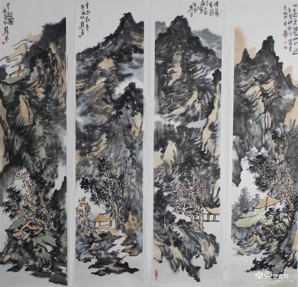 山水四屏21cmx110cmx4
