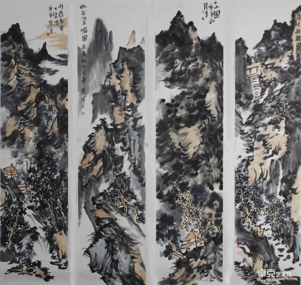 山水四屏21cmx112cmx4