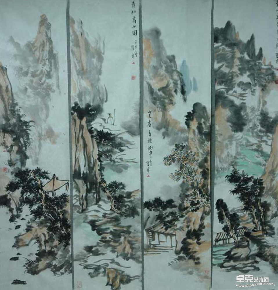 山水四屏21cmx115cmx4