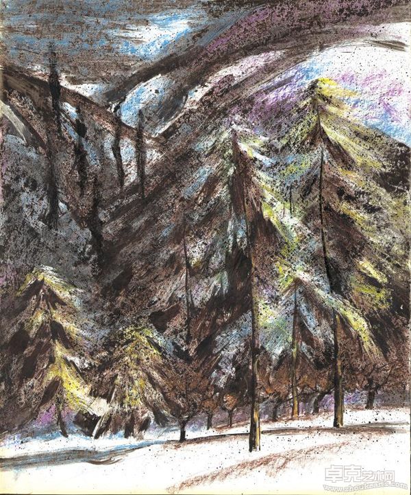 《雪松》80X100CM 布面油画