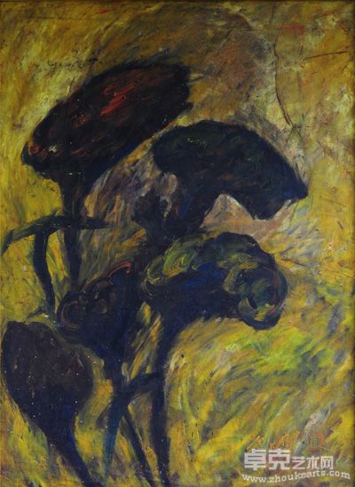 鸡冠花75x105cm1990布面油画