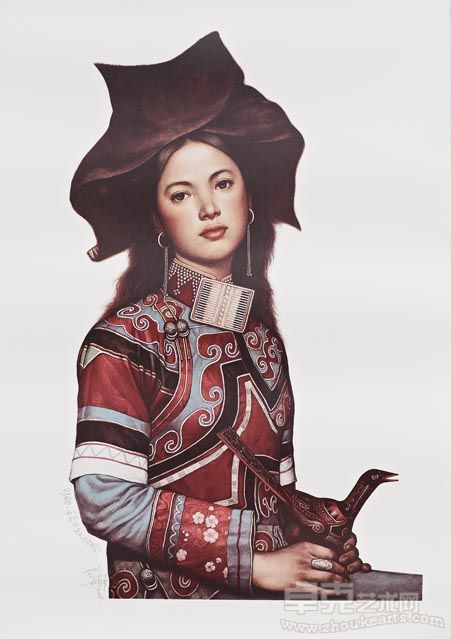 高小华《手拿木鸟的姑娘》299分之79  92x71cm 铜板版画  2008