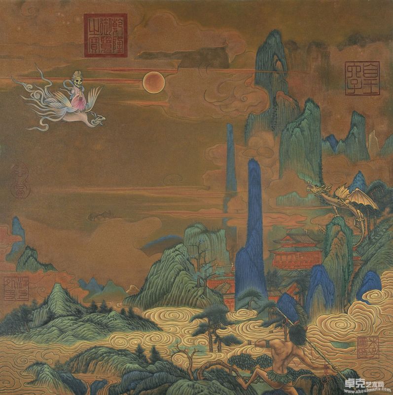 仙山游凤图150X150cm布面油画2010