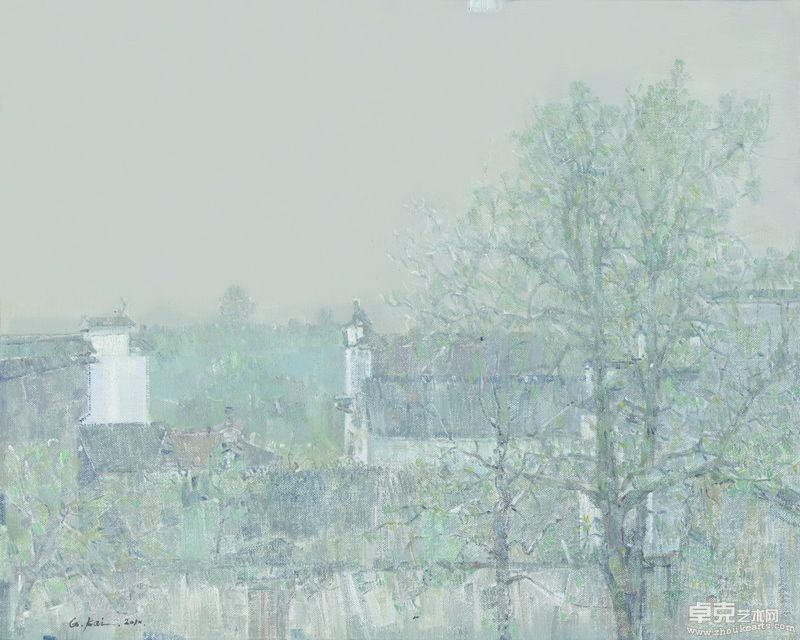 院落梨枝、布面油画、100×80CM、2010年