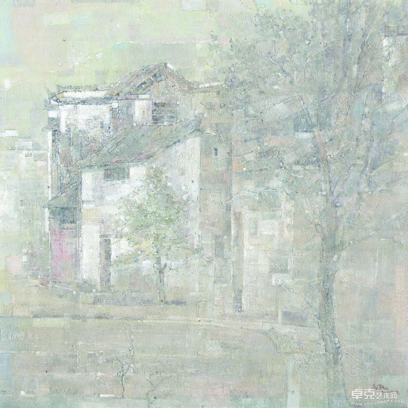 村前曲径、布面油画、100×100CM、2008年
