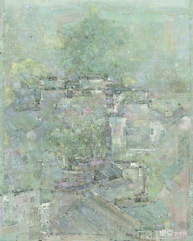 烟村霜树、布面油画、80×100CM、2008年