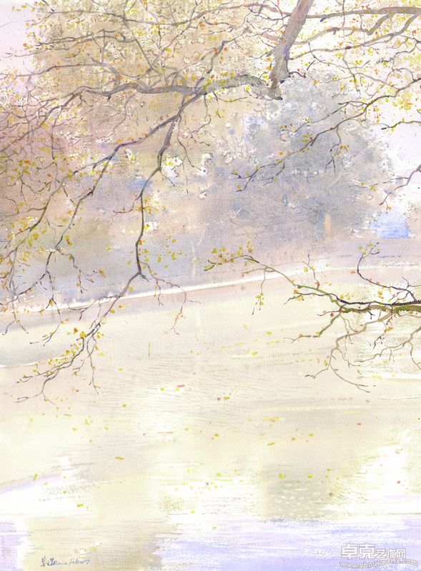 叶落秋水、水彩、65×75CM、2007年