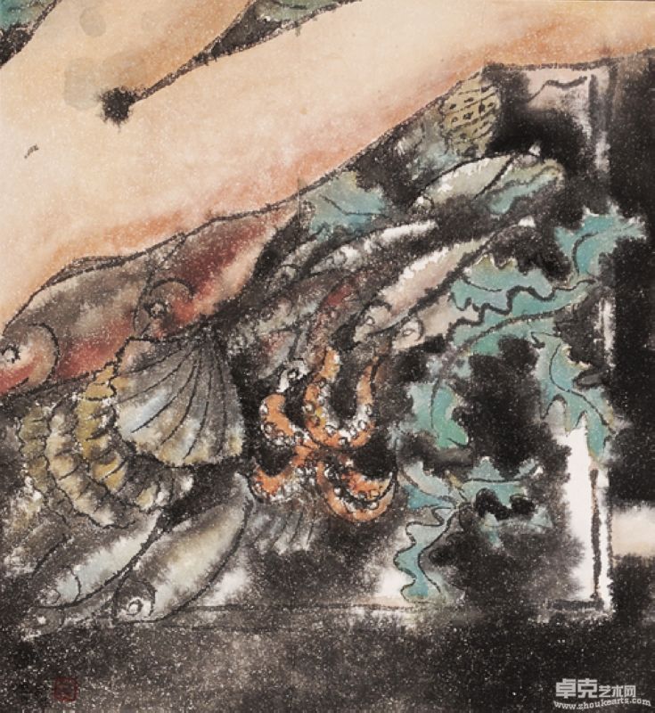 何唯娜    秀色可餐  54×49cm（内框）75×70cm（外框） 纸本水墨