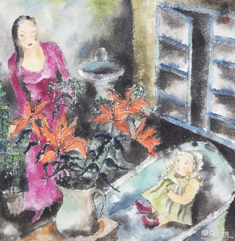 何唯娜   女人.花  69×67.5cm （内框）90×89cm（外框） 纸本水墨