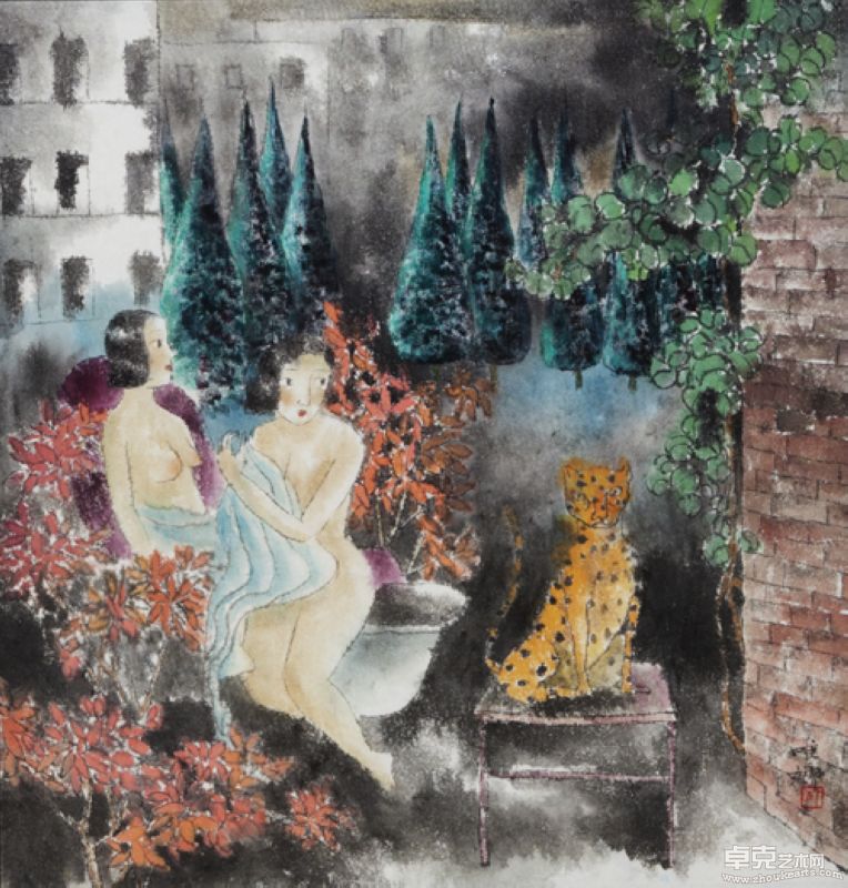 何唯娜   浴室.月光  67×64.5cm （内框）89×86cm（外框） 纸本水墨