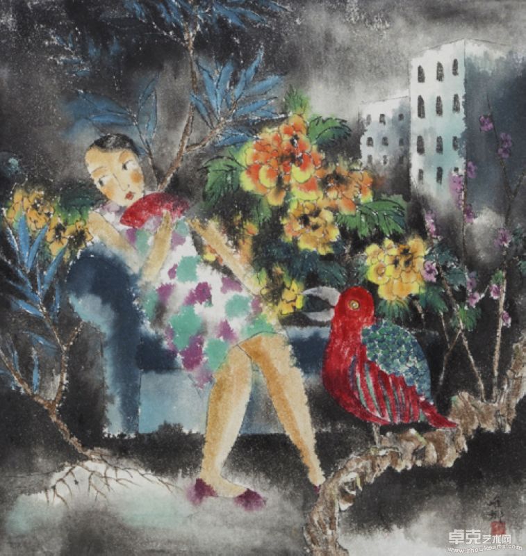 何唯娜 斜躺的女子  66.5×63.5cm （内框）88×85cm（外框） 纸本水墨