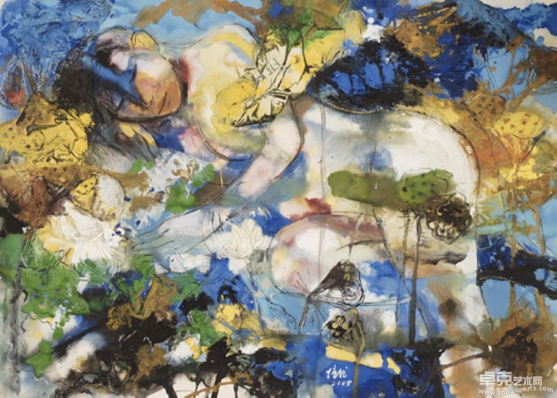 杨培江   梦莲 1  110×79cm内框    外框136×98cm  纸本综合材料  2005年
