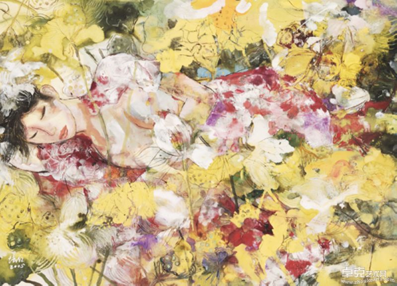 杨培江 梦莲 2  108×78cm内框  外框 121×92cm  纸本水彩  2005年
