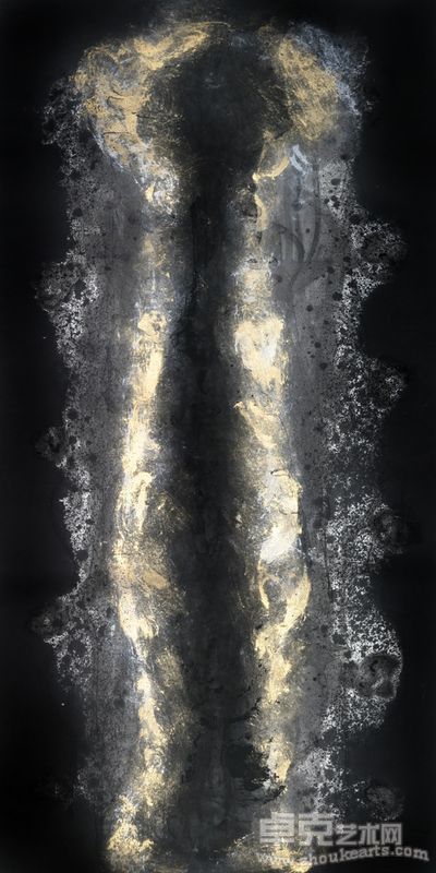 蠢疯 《幽境》系列一 水墨丙烯  136×65㎝ 2009年 宣纸＋水墨＋丙烯