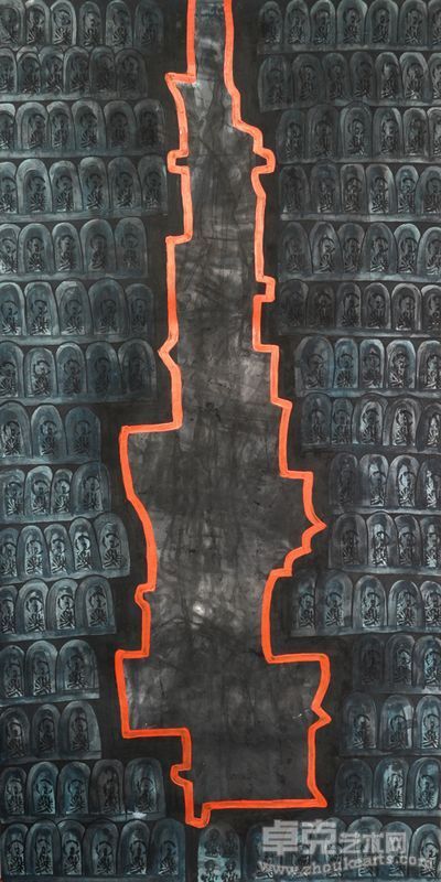 蠢疯 《幽境》系列二 水墨设彩 136×65㎝ 2009年 宣纸＋水墨＋丙烯