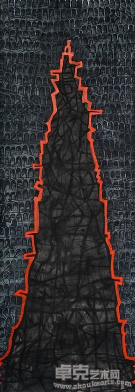 蠢疯 《幽境》系列三 水墨设彩 136×50㎝ 2009年 宣纸＋水墨＋丙烯