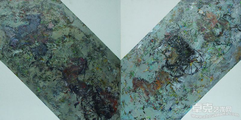 王刚《汉马》 100cm×100cm×2 2001  亚麻布油画