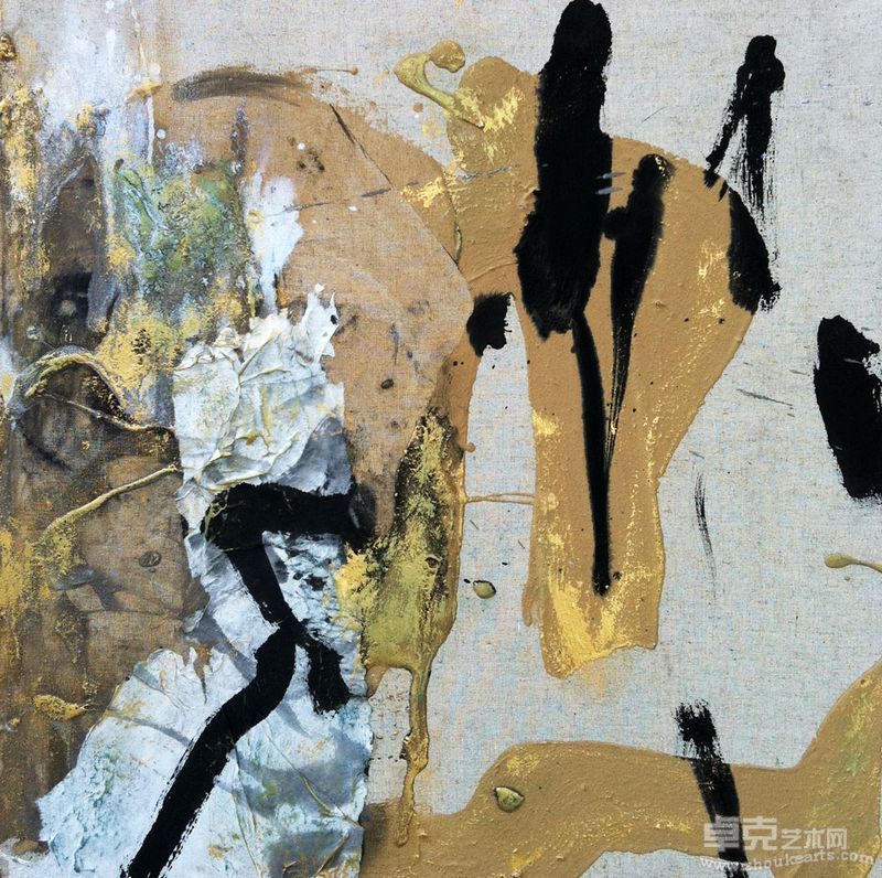 刘炜韬，无常有间，50cm×50cm，黄土、水墨，2002年