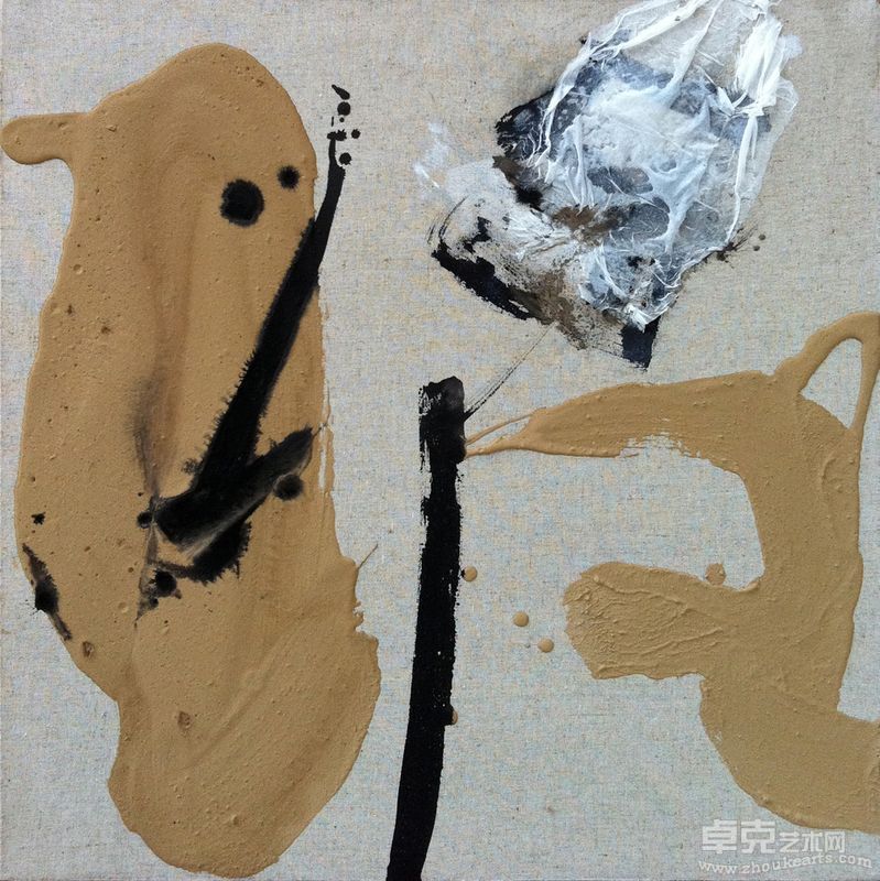 刘炜韬，无常有间 之二，50cm×50cm，黄土、水墨，2002年